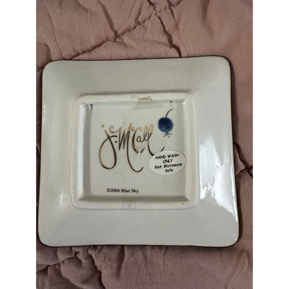 Vtg J. McCall Blue Sky 2004 5" Square Plate Decorative Dish Pomegranate